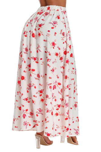White Floral Front Thigh Slit Maxi Skirt