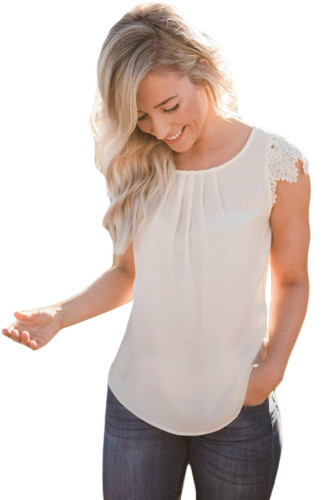 White Lace Sleeve Front Pleat Blouse