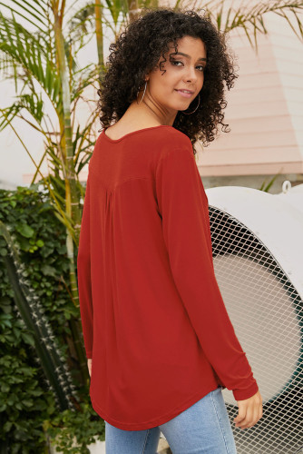 Red Long Sleeve Button up Pleated Tunic