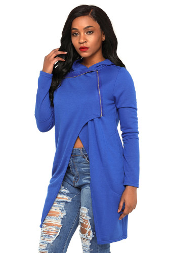 Royal Blue Split Front Zipped Hoodie