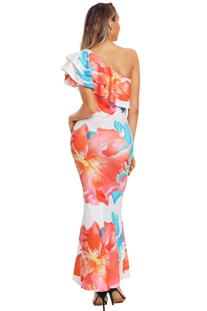 Gorgeous One Shoulder Floral Mermaid Dress