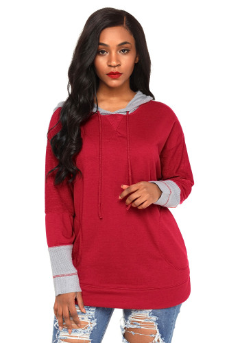 Waffle Knit Splice Burgundy Pocket Hoodie