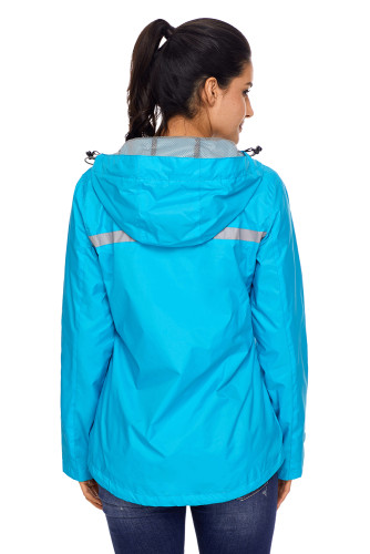 Turquoise Women Zipper Lapel Suit Blazer with Foldable Sleeve