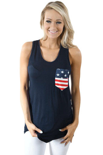 Navy Stars and Stripes Pocket Tank Top