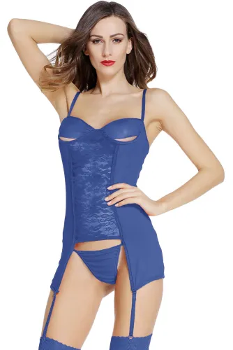 Deep Blue Erotic Chemise Lingerie Set
