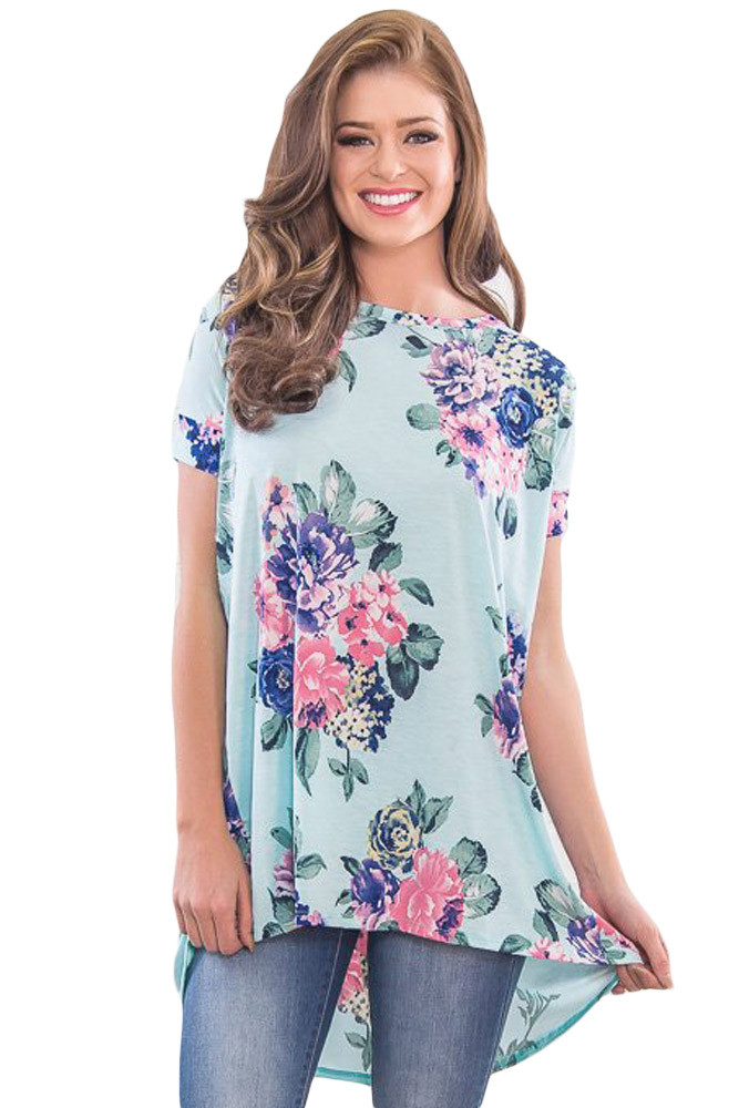 Mint Floral Print Criss Cross Back Top
