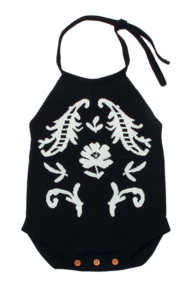 Black Childish Flower Knit Hater Infant Bodysuit