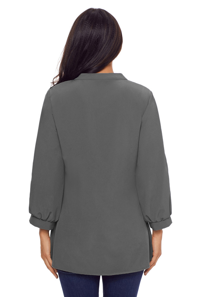 Gray Lace and Pleated Detail Button up Blouse