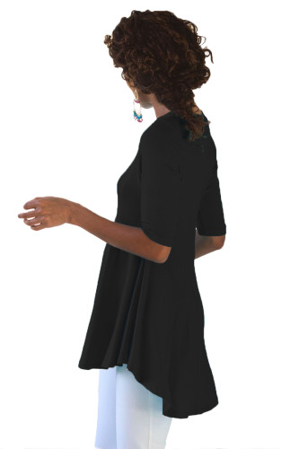 Black Half Sleeve V Neck A-Line Top