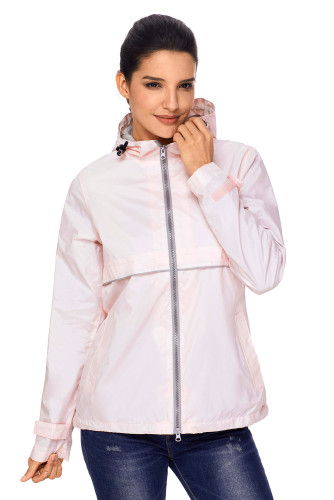 Light Pink Women Zipper Lapel Suit Blazer with Foldable Sleeve