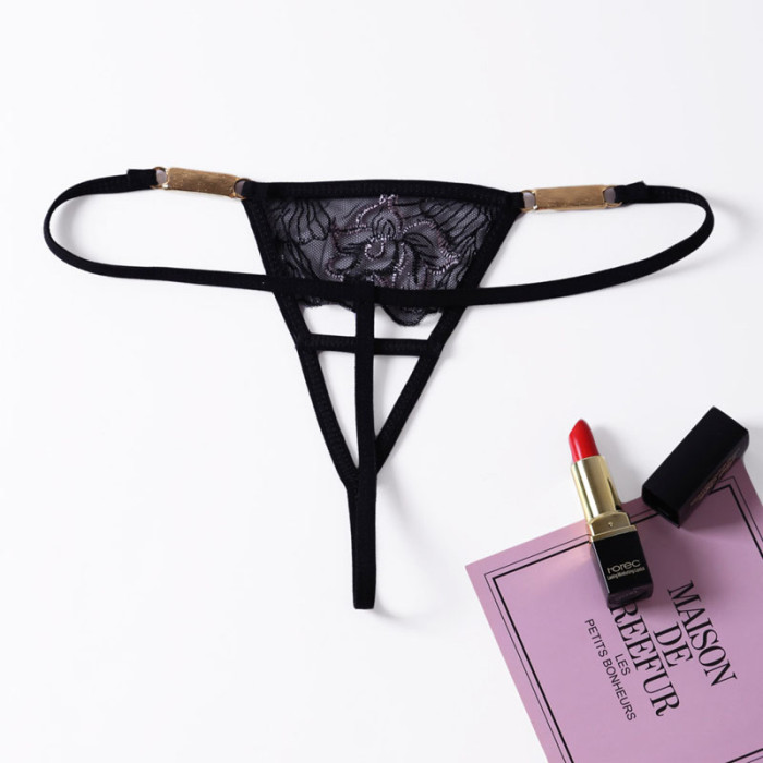 Black Strappy Rhinestone G-string