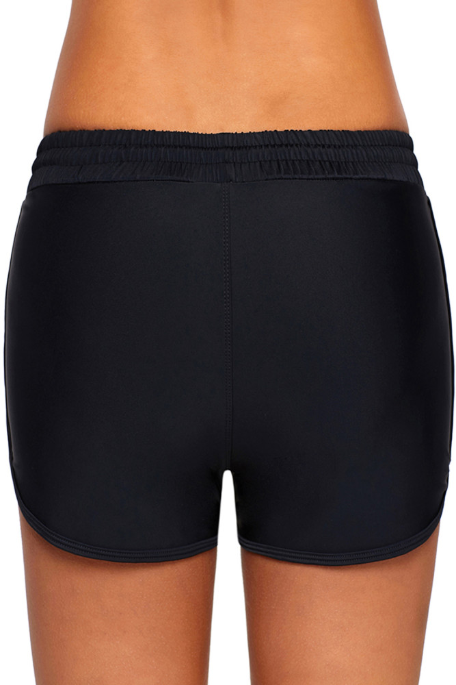 Black Elastic Waist Board Shorts for Women