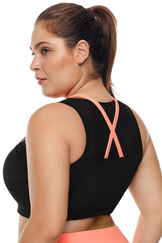 Coral Strap Detail Black Yoga Crop Top
