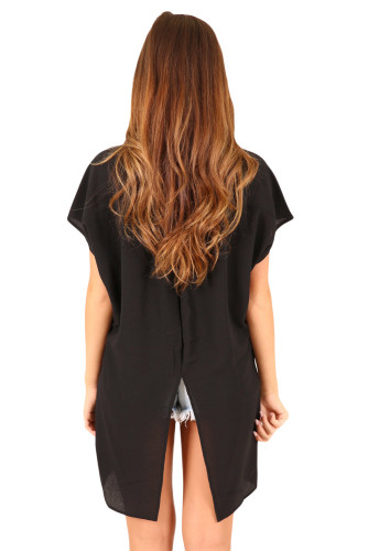 Black Button Down Split-tie Shirt
