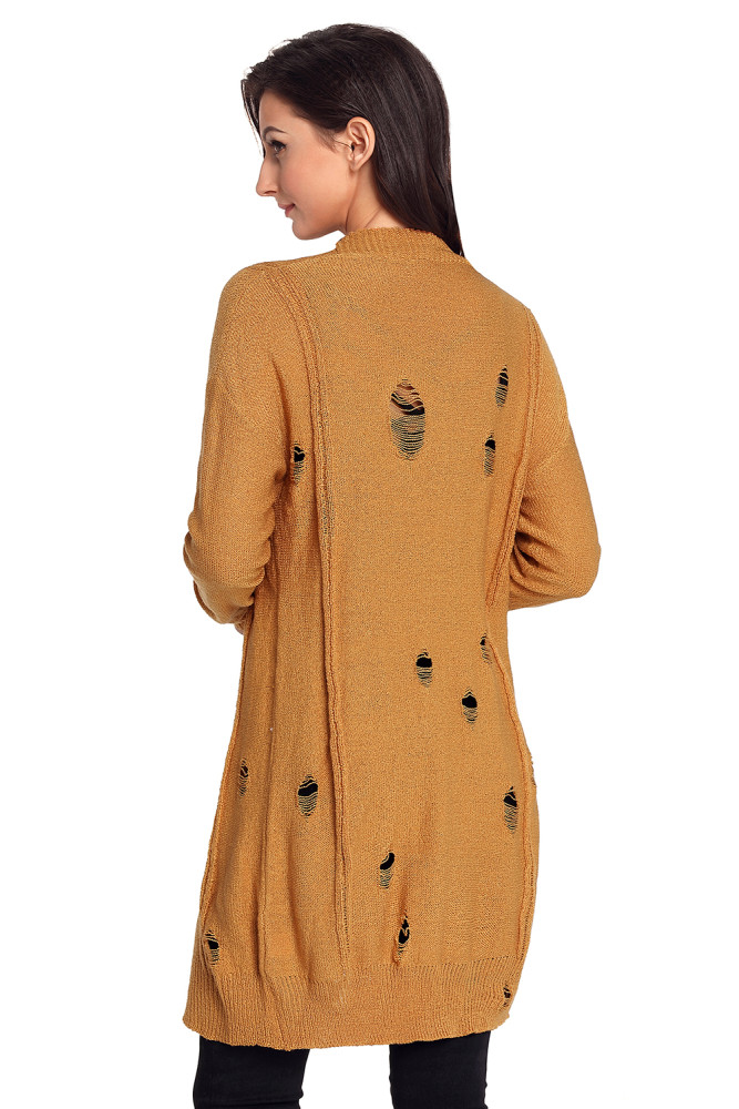 Khaki Distressed Button Cardigan