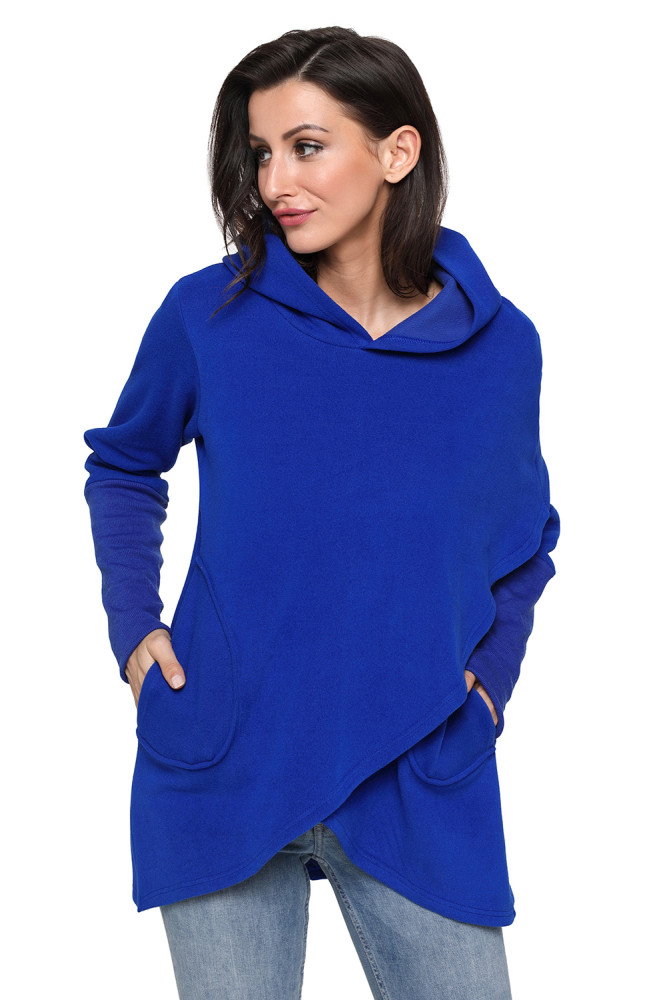 Royal Blue Tulip Wrap Cape Style Long Sleeve Hoodie
