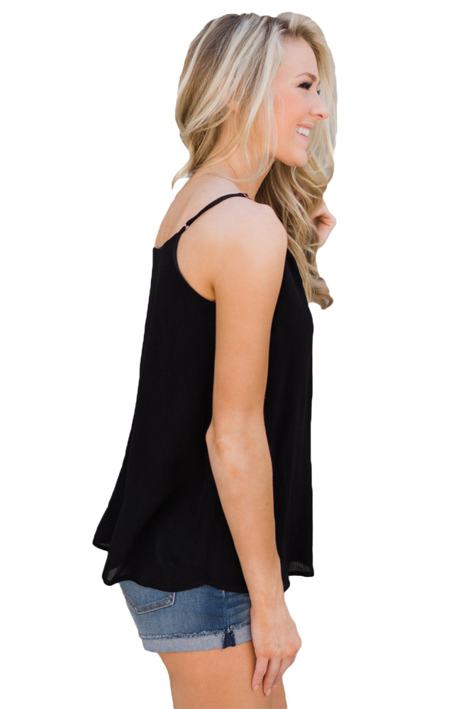 Black Button Down V Neck Camisole Vest Top