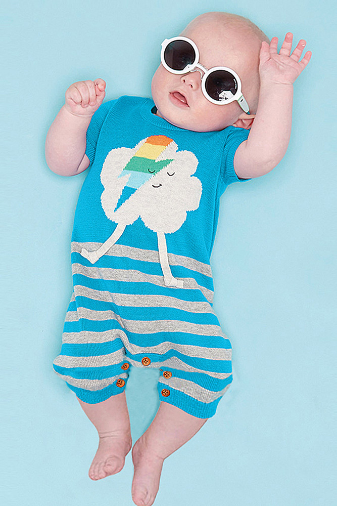 Blue Cute Cloud Pattern Knit Newborn Baby Romper