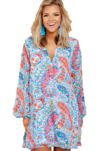 Abstract Fish Print V Neck Chiffon Dress