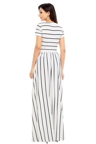Black Striped White Short Sleeve Maxi Dress