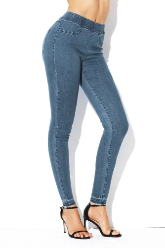 Cobalt Blue Elastic Waist Jeans Stretch Pants for Women