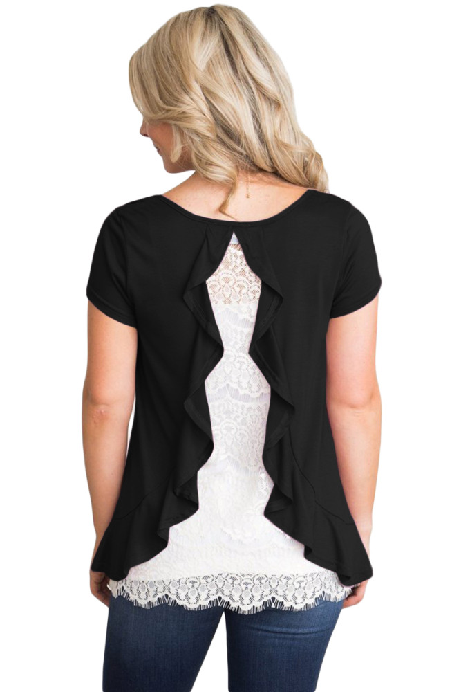 Black Short Sleeve Top with Lace Back