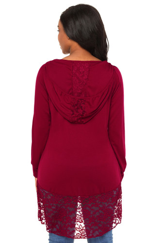 Burgundy Lace Trim Oversize Hoodie