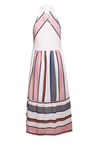 Apricot Striped Bohemian Fashion Midi Dress