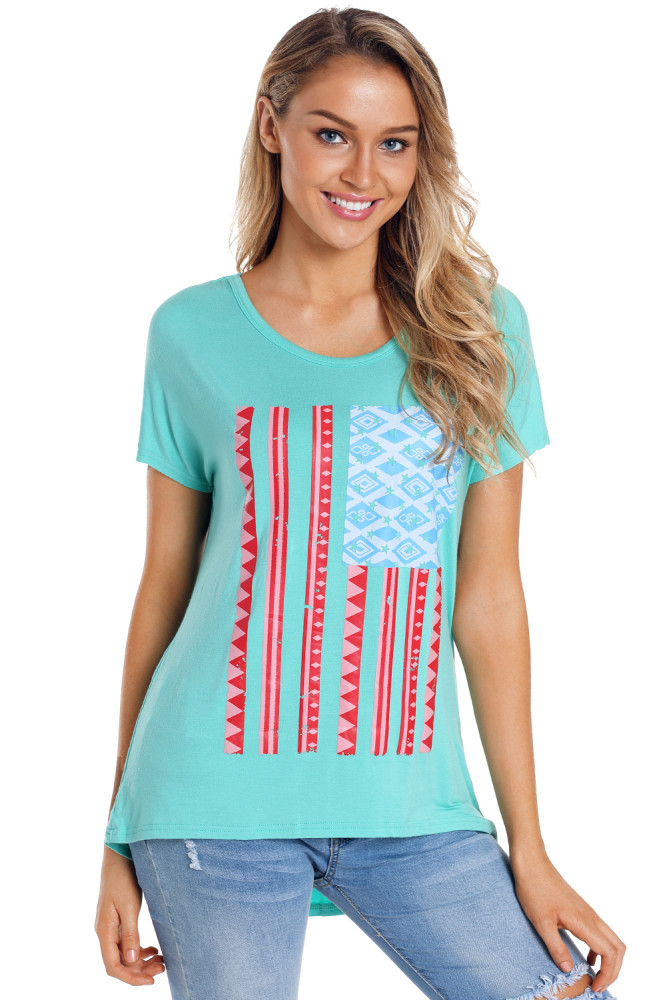 Light Mint American Flag Graphic Short Sleeve Tee