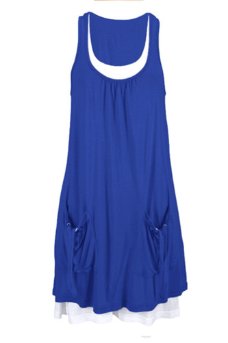 Royal Blue Lace-Up Pockets Sleeveless Shirt Dress
