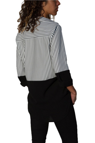Black Pinstripe Color Block Relaxed Boyfriend Shirt
