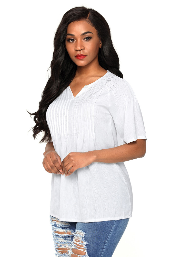 White Pintucks Detail Raglan Sleeves Blouse