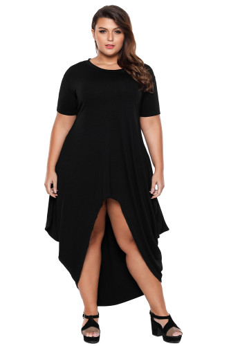 Black Plus Size Hi-Lo Slit Jersey Knit Maxi Dress