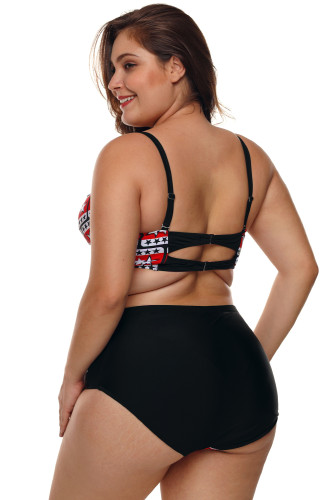 Plus Size Black White Stars Print Bikini Swimsuit