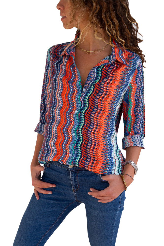 Eye-catching Zigzag Long Sleeve Button Down Shirt
