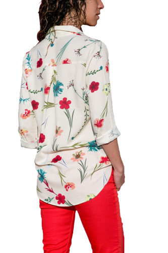 White Long Sleeve Floral Print Button Front Shirt