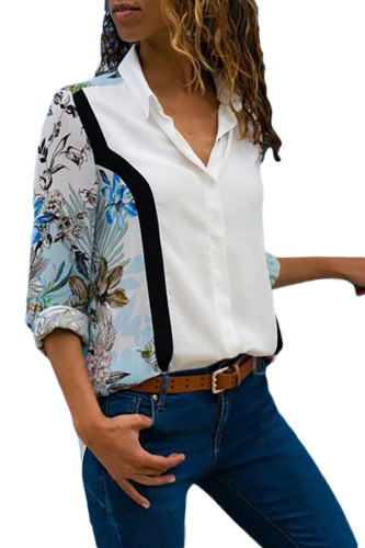 Multicolor Long Sleeve Floral Print Button Front Shirt