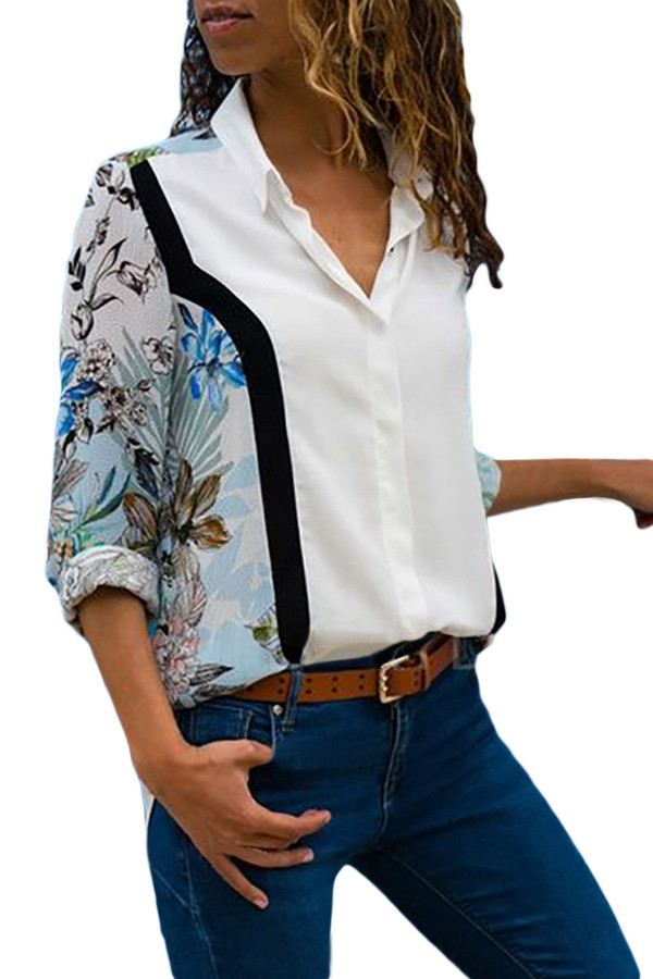 Multicolor Long Sleeve Floral Print Button Front Shirt