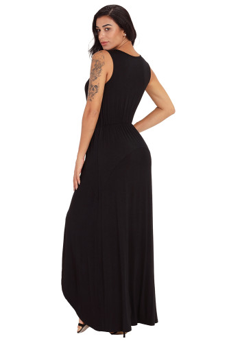 Black Front Slit Sleeveless Maxi Dress