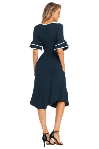 Slate Blue Layered Bell Sleeve Dress