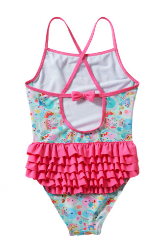 Girls’ Cartoon Fish World Ruffle Back Teddy Swimsuit