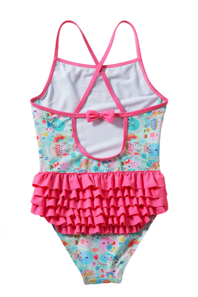 Girls’ Cartoon Fish World Ruffle Back Teddy Swimsuit
