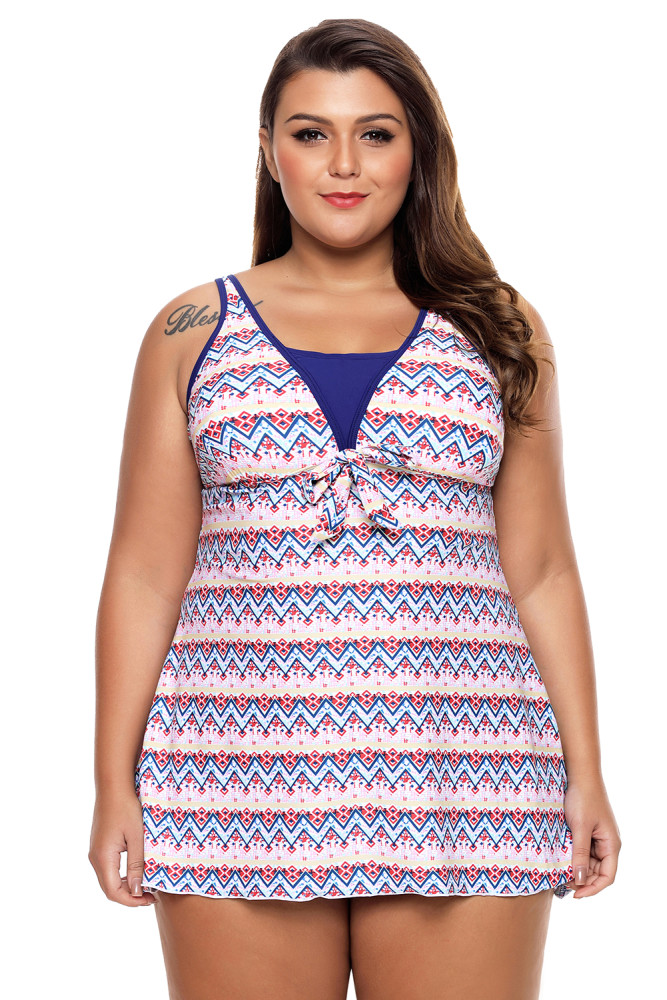 Aztec Print Bow Tie Detail Tankini and Shorts