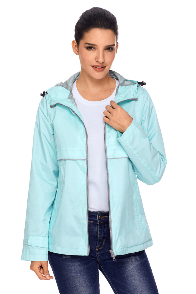 Light Mint Women Zipper Lapel Suit Blazer with Foldable Sleeve