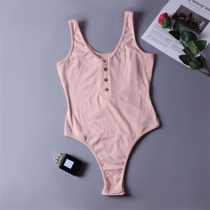 Apricot Ribbed Knit Button Up Tank Bodysuit