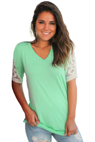 Mint Ruched Top with Crochet Detail