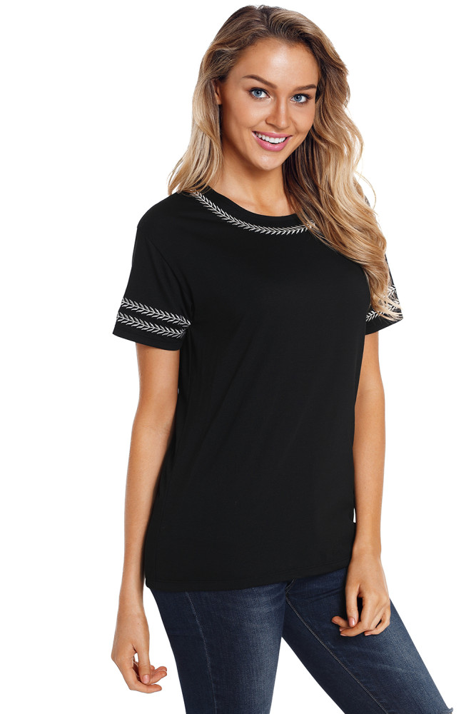 Black Embroidery Knit Top