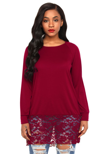 Burgundy Lace Trim Oversize Hoodie