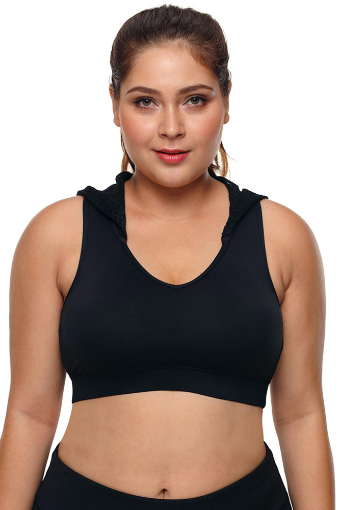 Black Lace Hooded Racerback Sports Bra