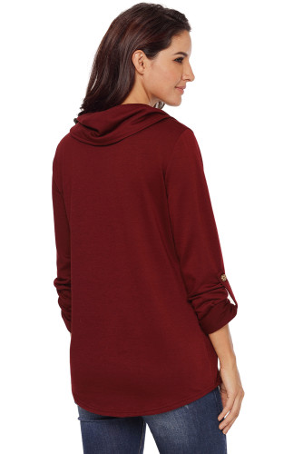 Burgundy Cowl Neck Kangaroo Pocket Pullover Top